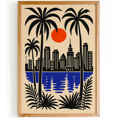 Miami Florida Poster - Cityscape Wall Art - Retro Travel Print