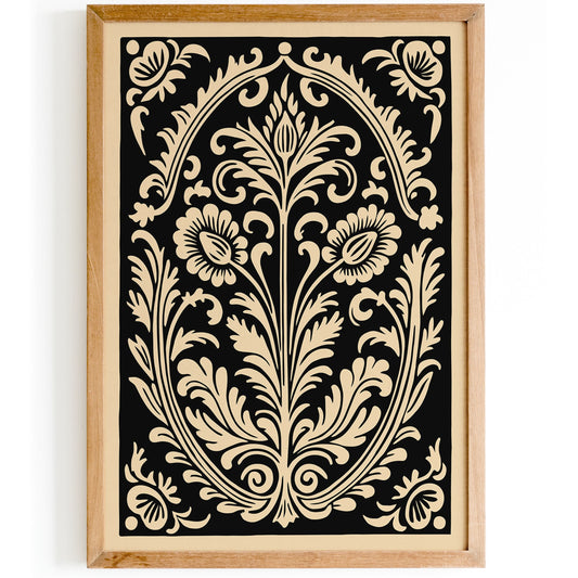 Black Rococo Floral Decorative Art Print