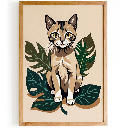 Cat and Leaves Art Print