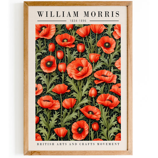 Red Poppies Wall Art Inspired by William Morris