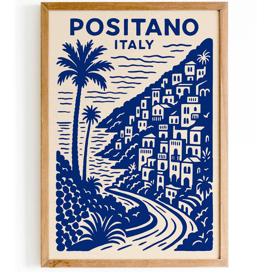 Positano Italy Travel Blue Poster