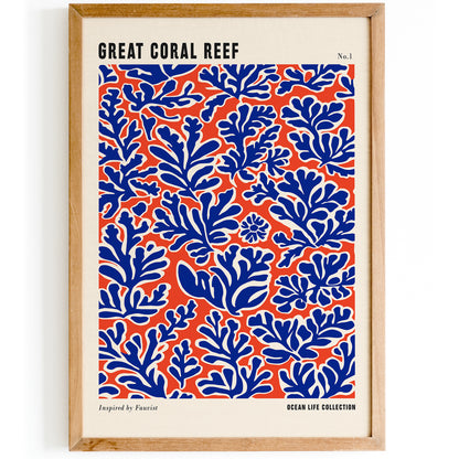 Great Coral Reef Retro Blue Poster