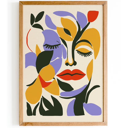 Woman with Big Red Lips & Flowers Poster