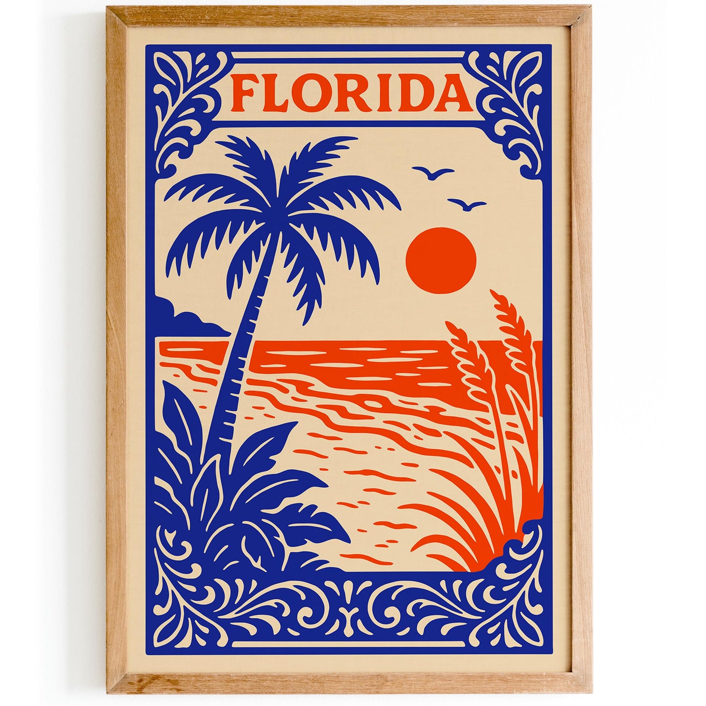 Florida Retro Travel Poster - Vintage Beach Palm Tree Wall Art