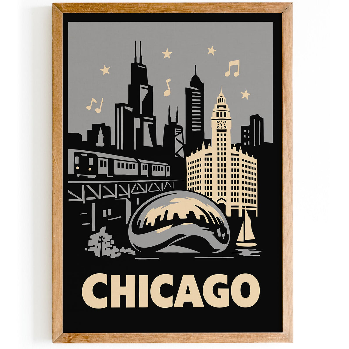 Chicago Cityscape Retro Travel Poster