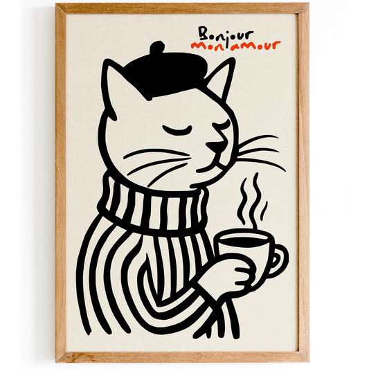 Bonjour Mon Amour Poster - French Cofffee Time Wall Art