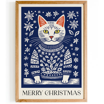 Cat in Christmas Sweater Poster