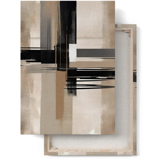 Timeless Contrast: Black & Beige Abstract Canvas Art