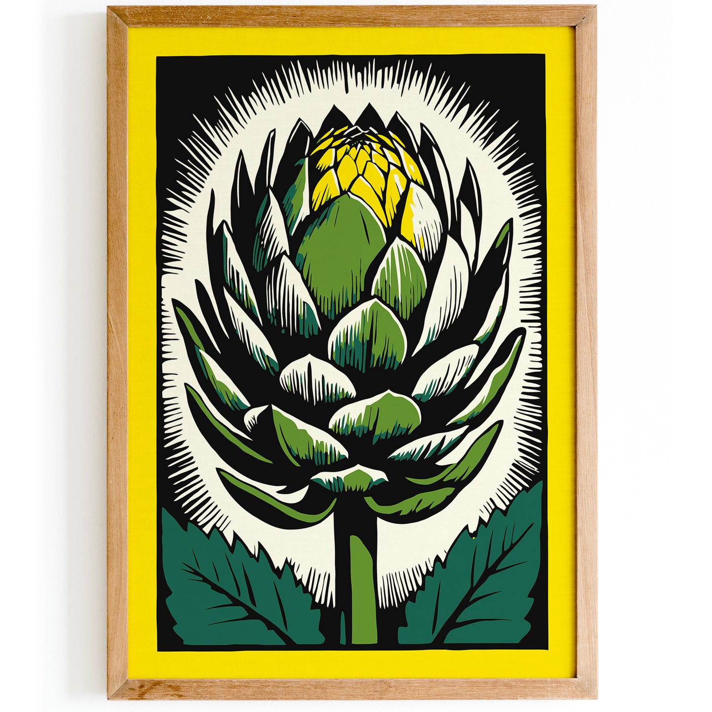 Vintage Artichoke Linocut Yellow Poster