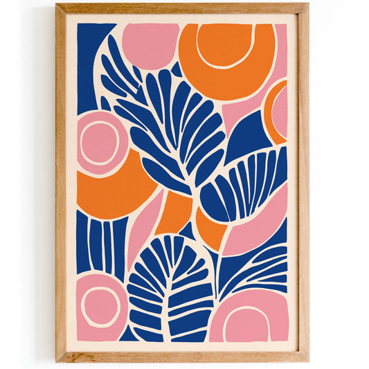 Blue Orange Nature Leaves Art Print