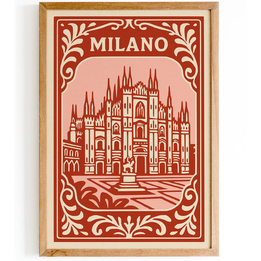 Milano Italy Poster - Red Cityscape Wall Art Print 2026