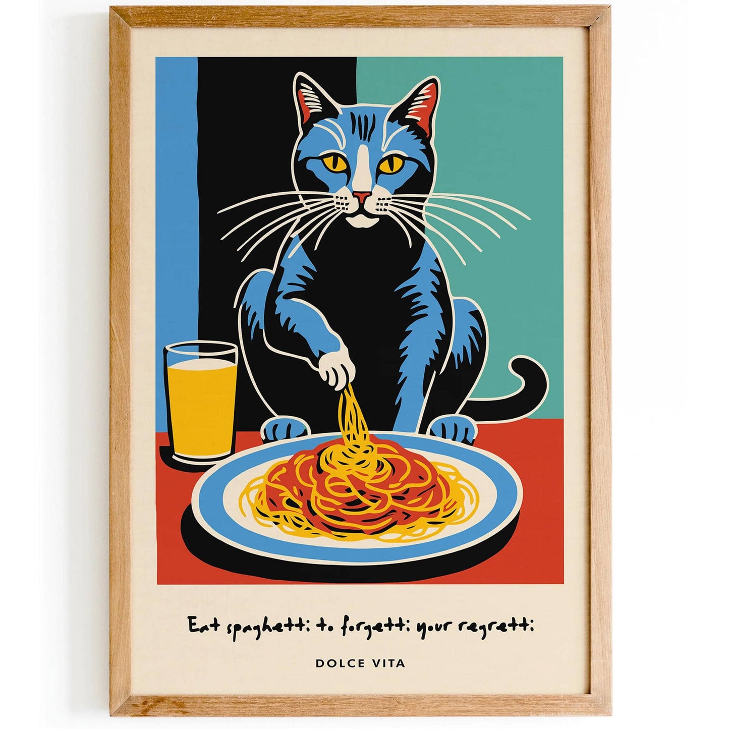 Dolce Vita Poster - Cat Spaghetti Lover Art Print