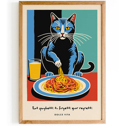 Dolce Vita Poster - Cat Spaghetti Lover Art Print