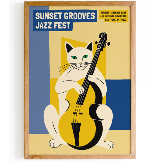 Sunset Grooves Jazz Fest Retro Poster