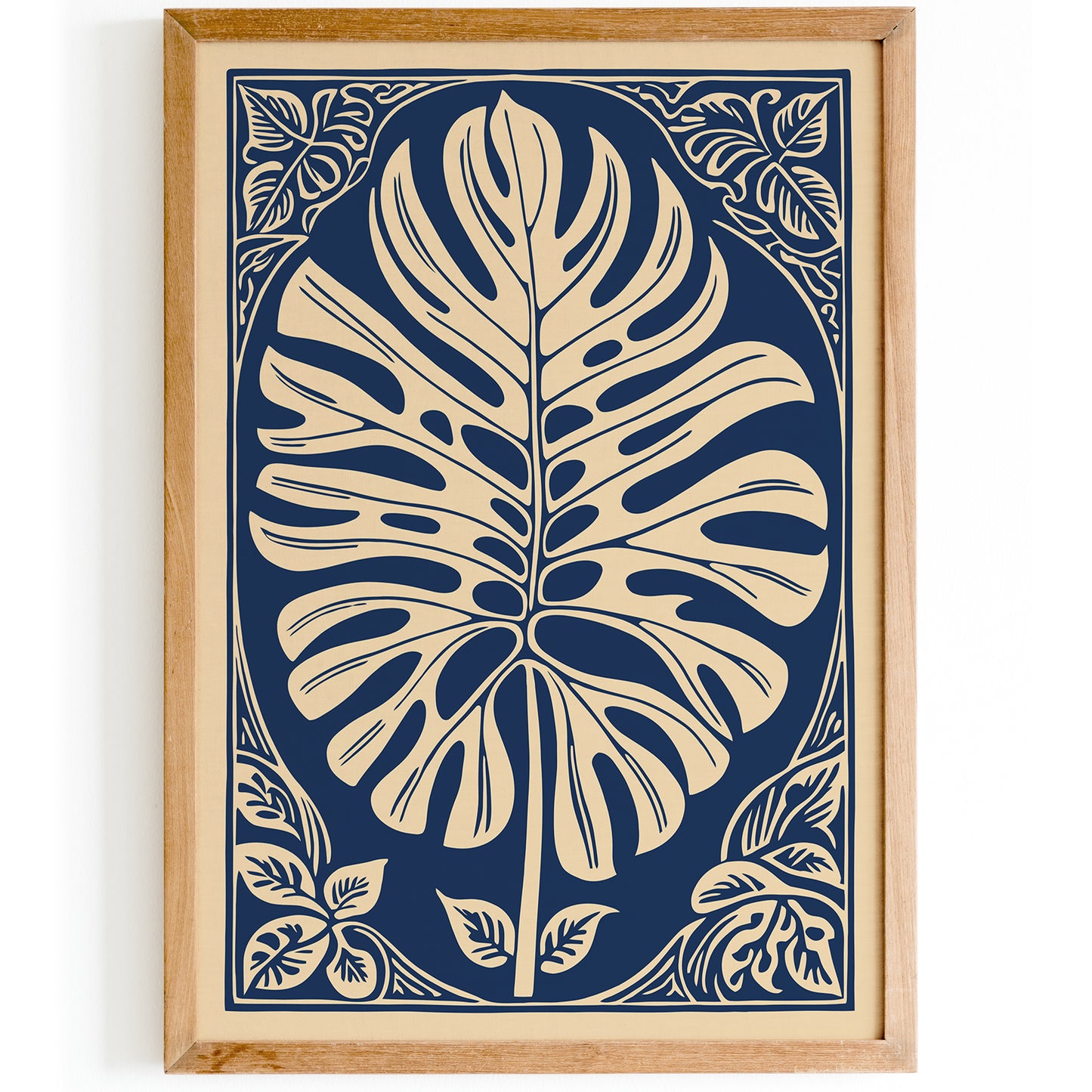 Navy Blue Monstera Leaf Poster