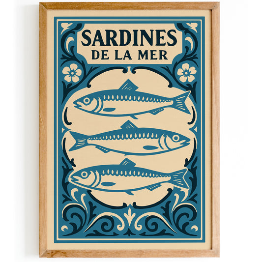 Sardines De La Mer Blue Nautical Poster 2026