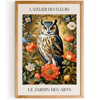 Victorian Owl Portrait - Morris Inspired Art Print