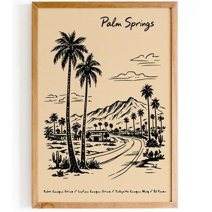 Palm Springs California Cityscape Travel Poster
