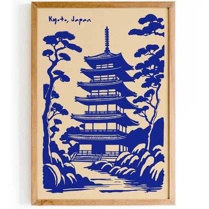 Kyoto Japan Blue Travel Poster