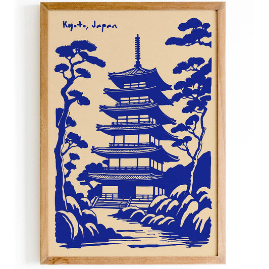 Kyoto Japan Blue Travel Poster