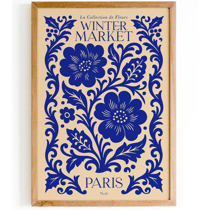 Blue Paris Flower Market Print - Winter Poster