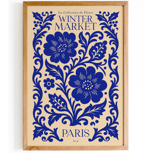 Blue Paris Flower Market Print - Winter Poster