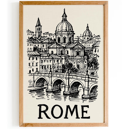 Rome Italy Black Ink Sketch Art Poster