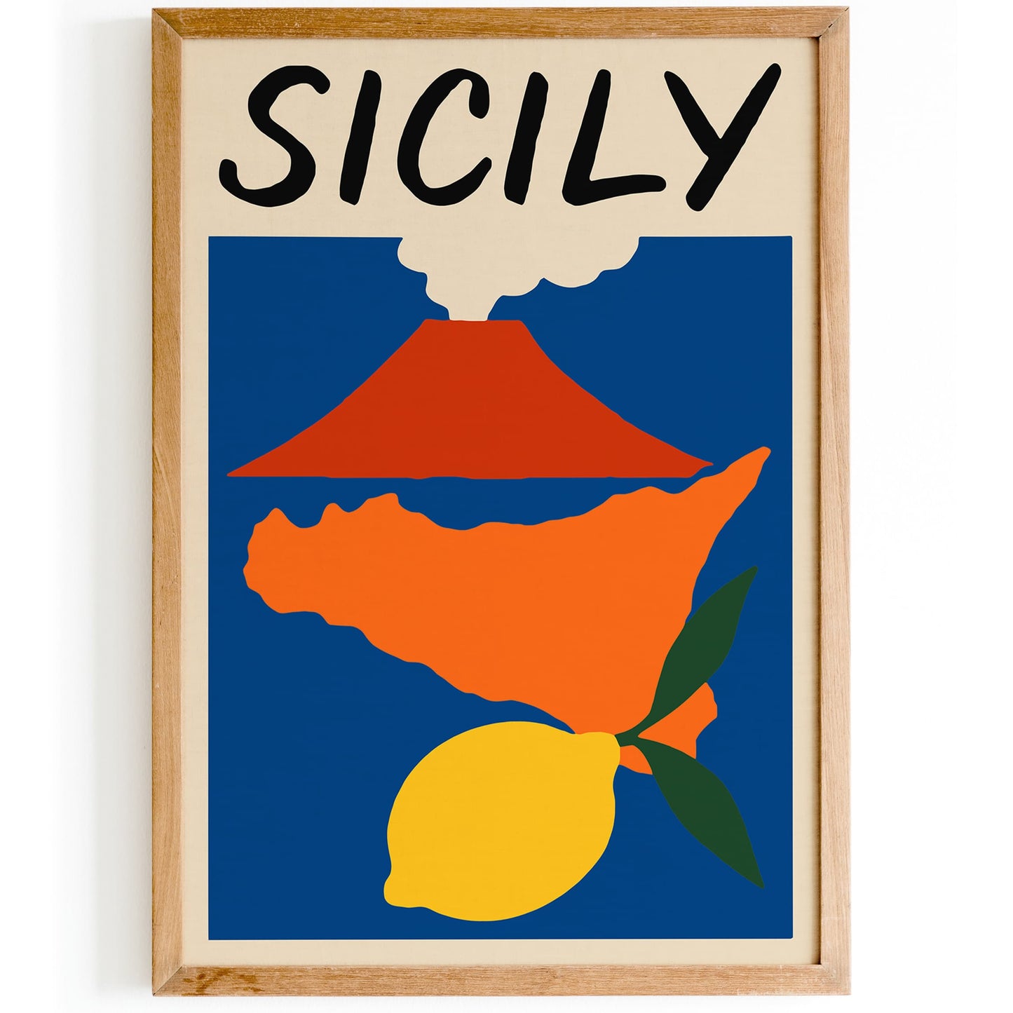 Sicily Map Poster - Colorful Italy Etna Volcano Lemon Print