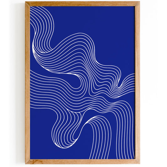 Blue Abstract Wavy Line Art Print