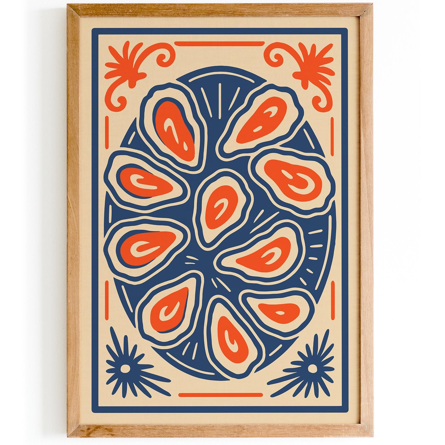 Delicious Oysters Plate Poster, Retro Style Kitchen Print