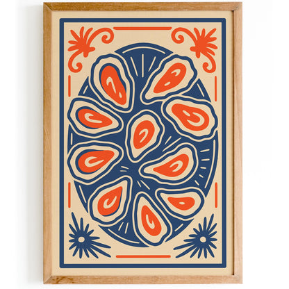 Delicious Oysters Plate Poster, Retro Style Kitchen Print