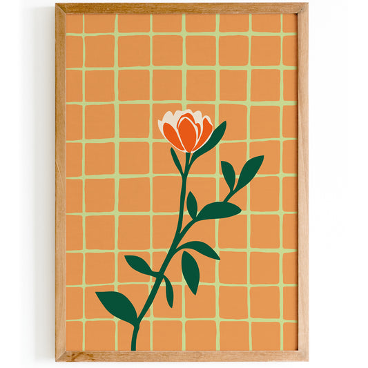Retro Minimalist Orange Flower Poster