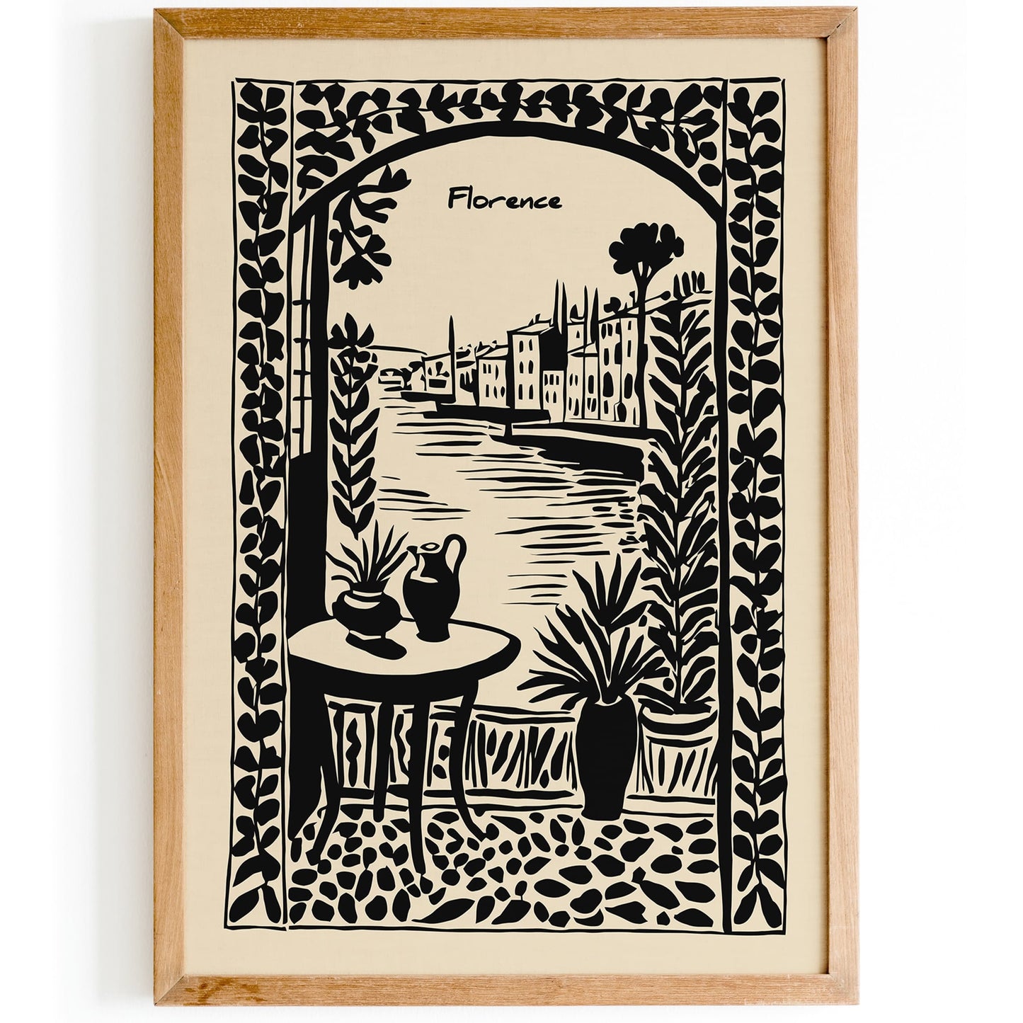 Florence Italy Poster - Black Ink Travel Wall Art Print