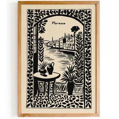 Florence Italy Poster - Black Ink Travel Wall Art Print
