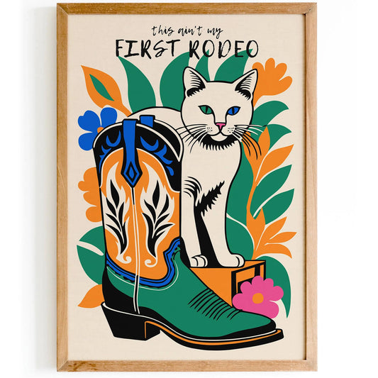 Cowboy Cat Poster with Colorful Boot – Fun & Vibrant Wall Art