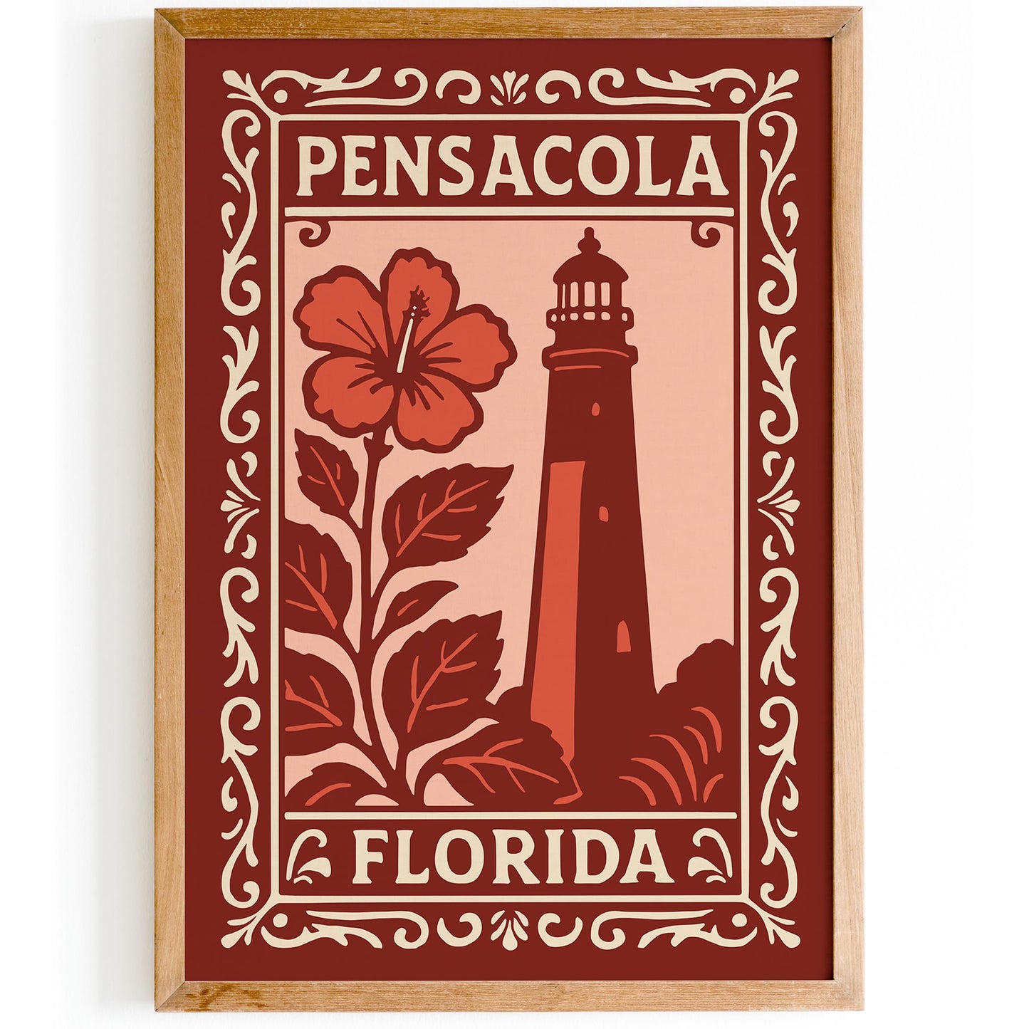 Pensacola Florida Cityscape Red Poster