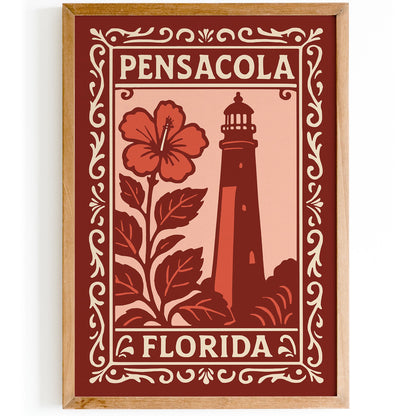 Pensacola Florida Cityscape Red Poster