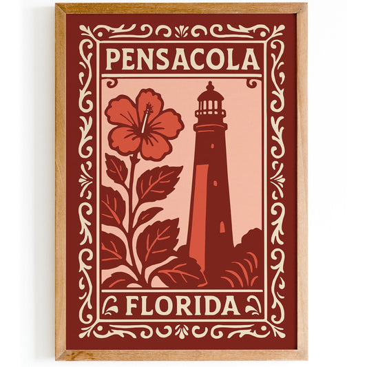 Pensacola Florida Cityscape Red Poster