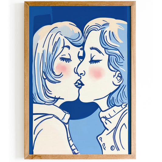 Kissing Girls Cute Quirky Dorm Wall Art