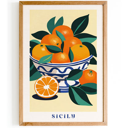 Sicily Bowl of Oranges Retro Poster