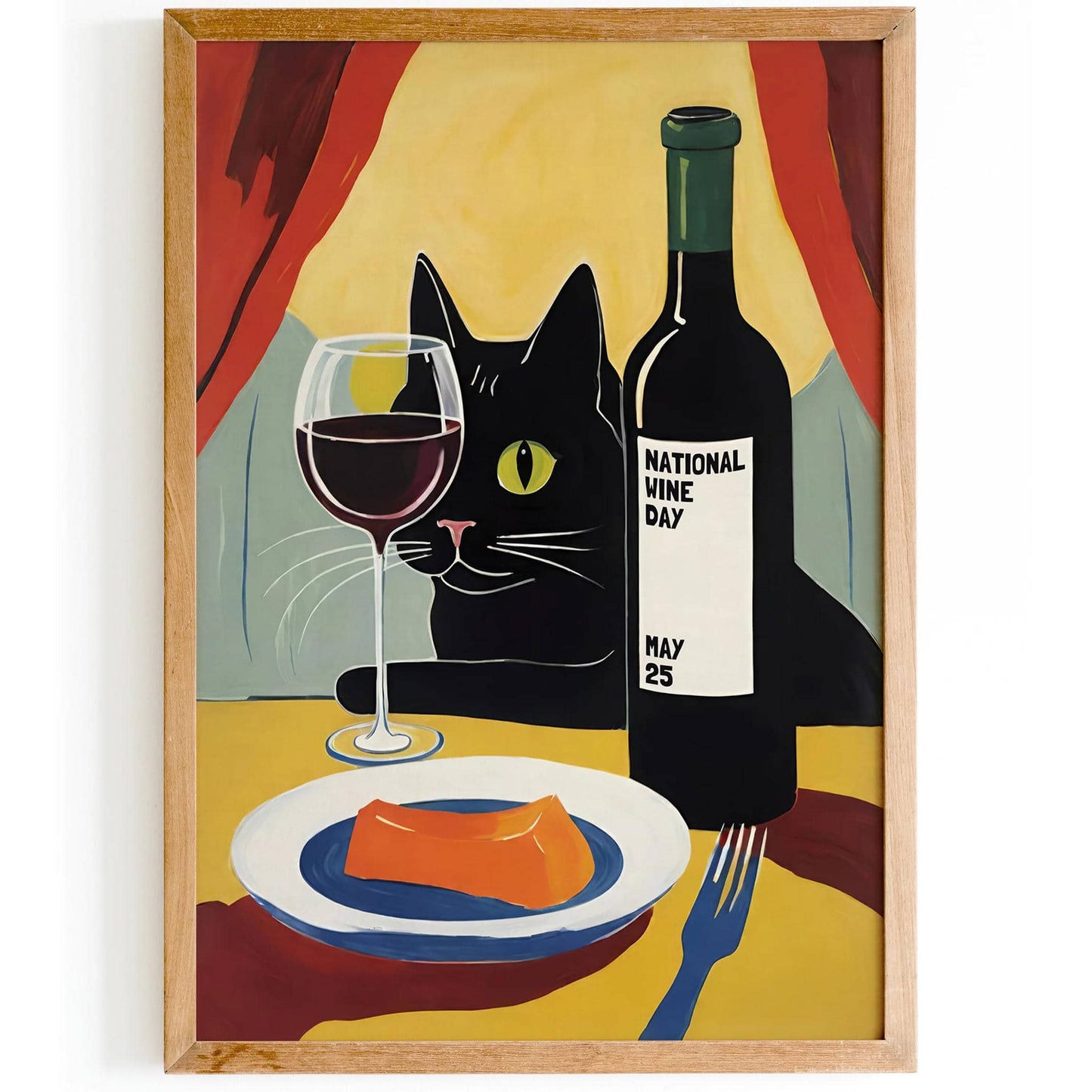 National Wine Day Black Cat Poster