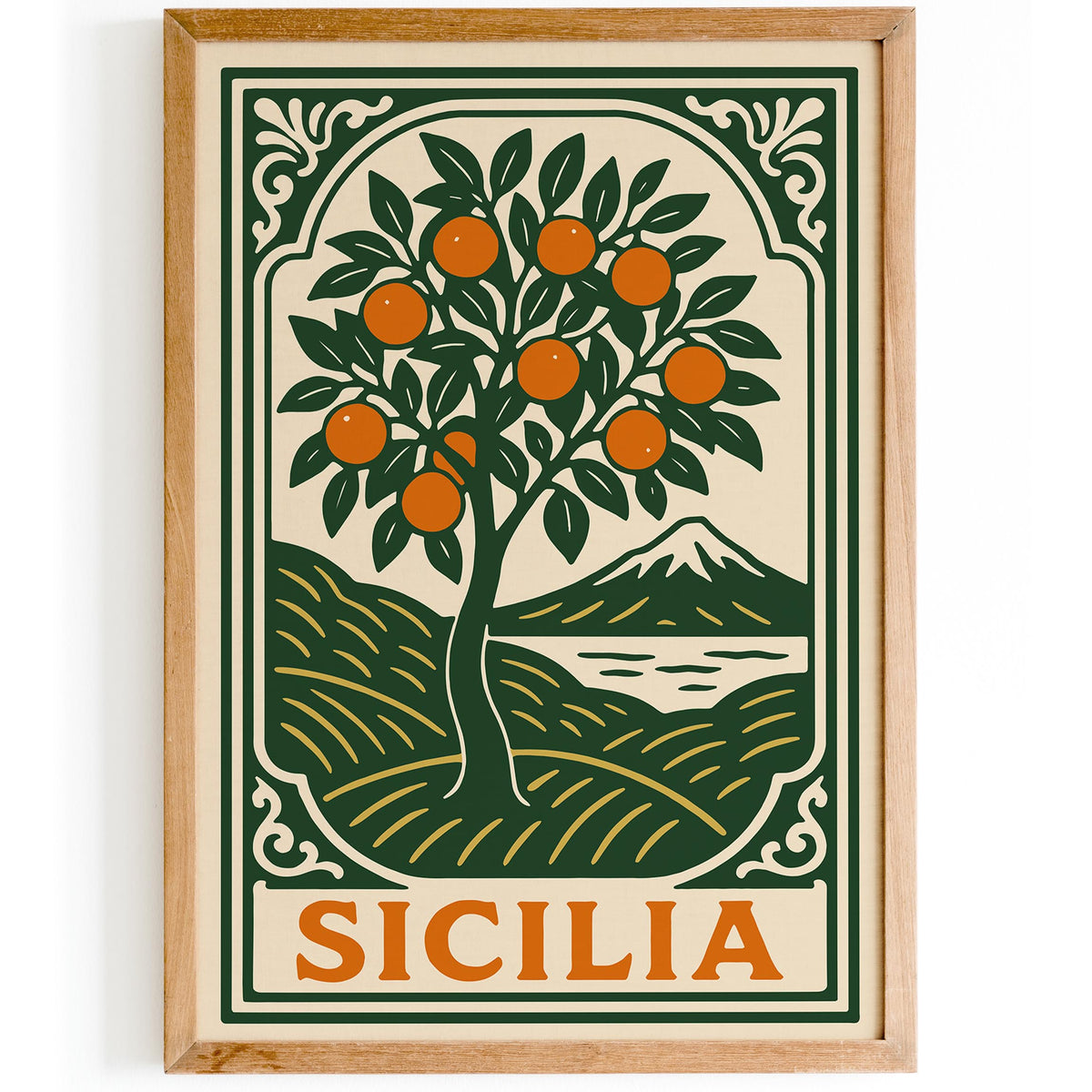 Sicily Orange Tree Travel Poster