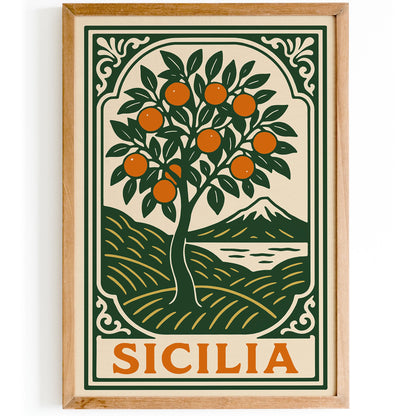 Sicily Orange Tree Travel Poster