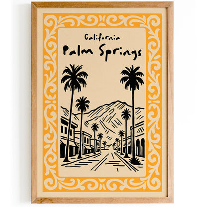 Palm Springs California Cityscape Travel Poster