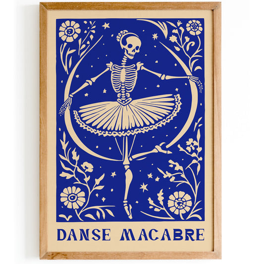 Ballerina Skeleton Blue Art Print