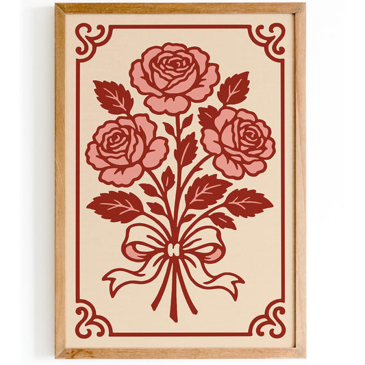 French Rococo Roses Art Print, Vintage Floral Wall Art
