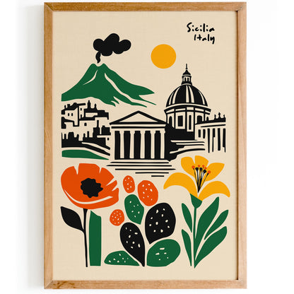 Sicilia Italy Travel Poster – Modern Italian Wall Art Print