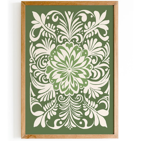 Rococo Botanical Print - Green Vintage Poster