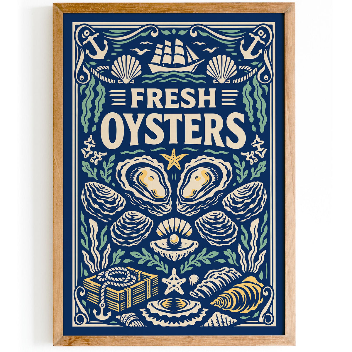Fresh Oysters Nautical Poster