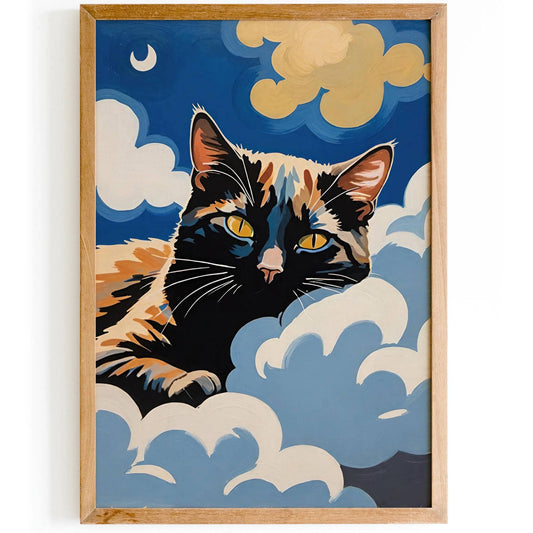 Sleepy Black Cat Wall Art Print